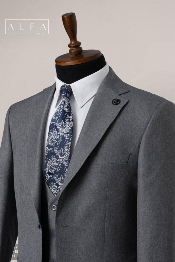 Alfa Suit Slim Fit Koyu Gri Düz Takım Elbise