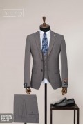 Alfa Suit Slim Fit Açık Gri Düz Takım Elbise