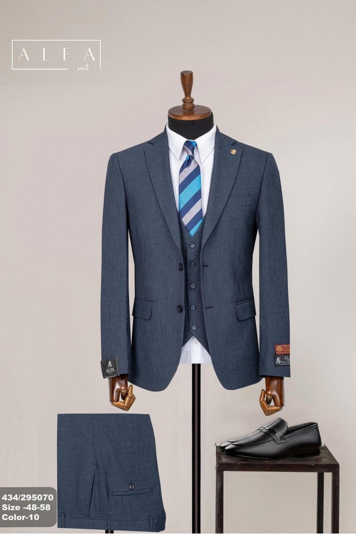 Alfa Suit Slim Fit Açık Gri Düz Takım Elbise