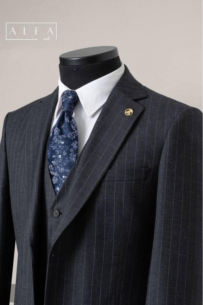 Alfa Suit Slim Fit Koyu Gri Düz Takım Elbise