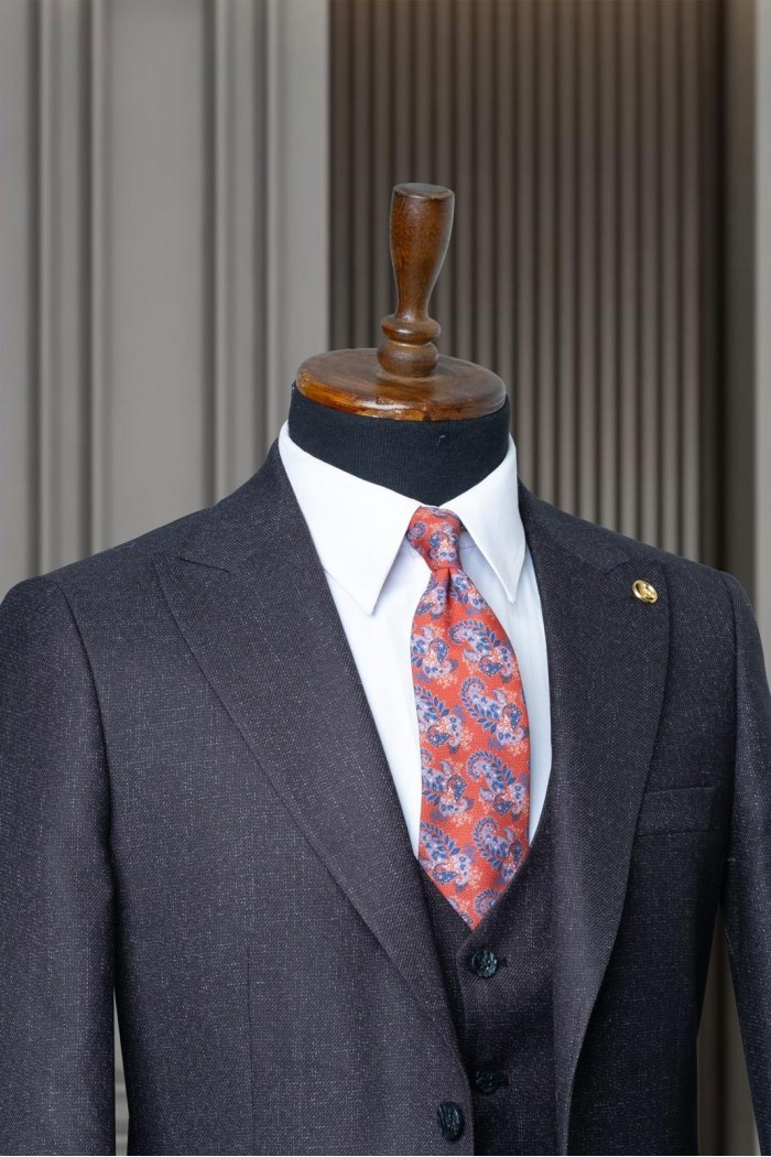 Alfa Suit Slim Fit Koyu Gri Düz Takım Elbise