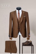 Alfa Suit Slim Fit Açık Gri Düz Takım Elbise