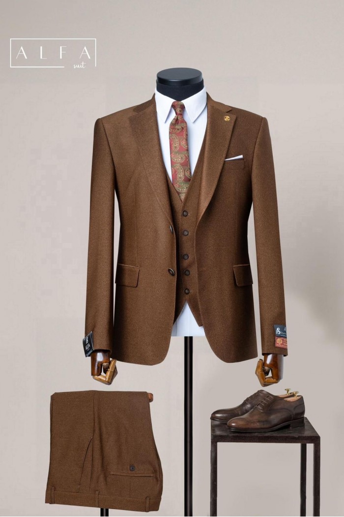 Alfa Suit Slim Fit Açık Gri Düz Takım Elbise
