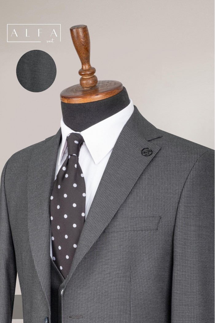 Alfa Suit Slim Fit Açık Gri Düz Takım Elbise