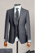 Alfa Suit Slim Fit Açık Gri Düz Takım Elbise