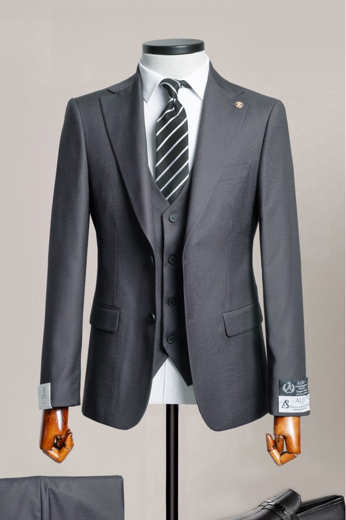 Alfa Suit Slim Fit Açık Gri Düz Takım Elbise
