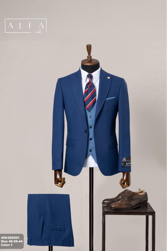 Alfa Suit Slim Fit Açık Gri Düz Takım Elbise