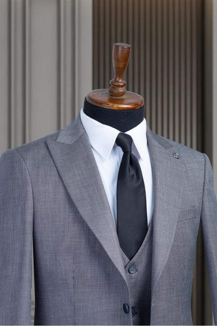 Alfa Suit Slim Fit Koyu Gri Düz Takım Elbise