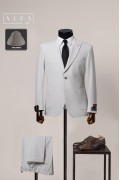 Alfa Suit Slim Fit Açık Gri Düz Takım Elbise