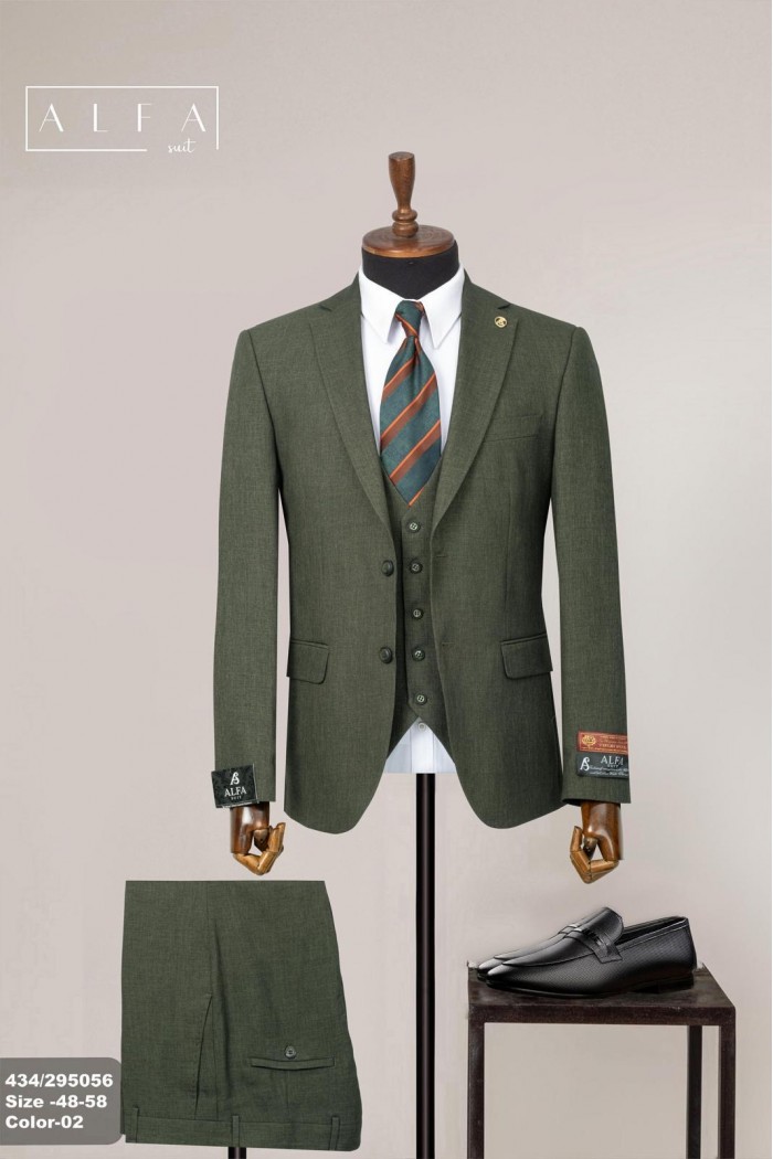 Alfa Suit Slim Fit Açık Gri Düz Takım Elbise