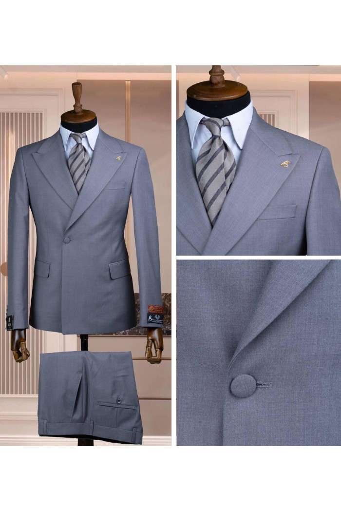 Alfa Suit Slim Fit Açık Gri Düz Takım Elbise