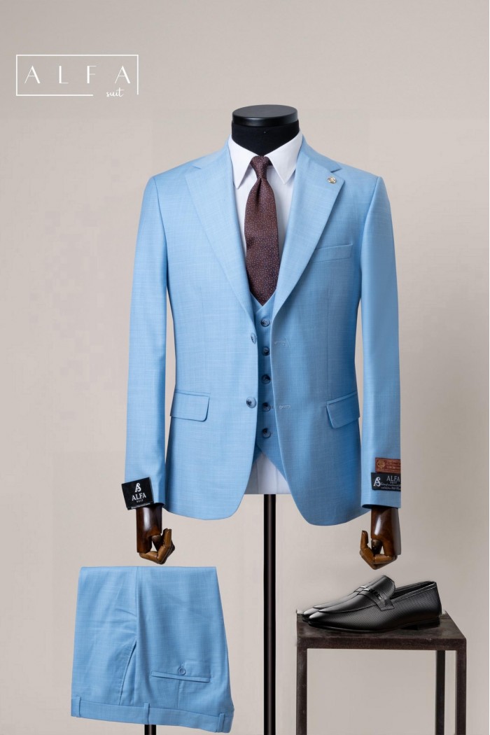 Alfa Suit Slim Fit Açık Gri Düz Takım Elbise