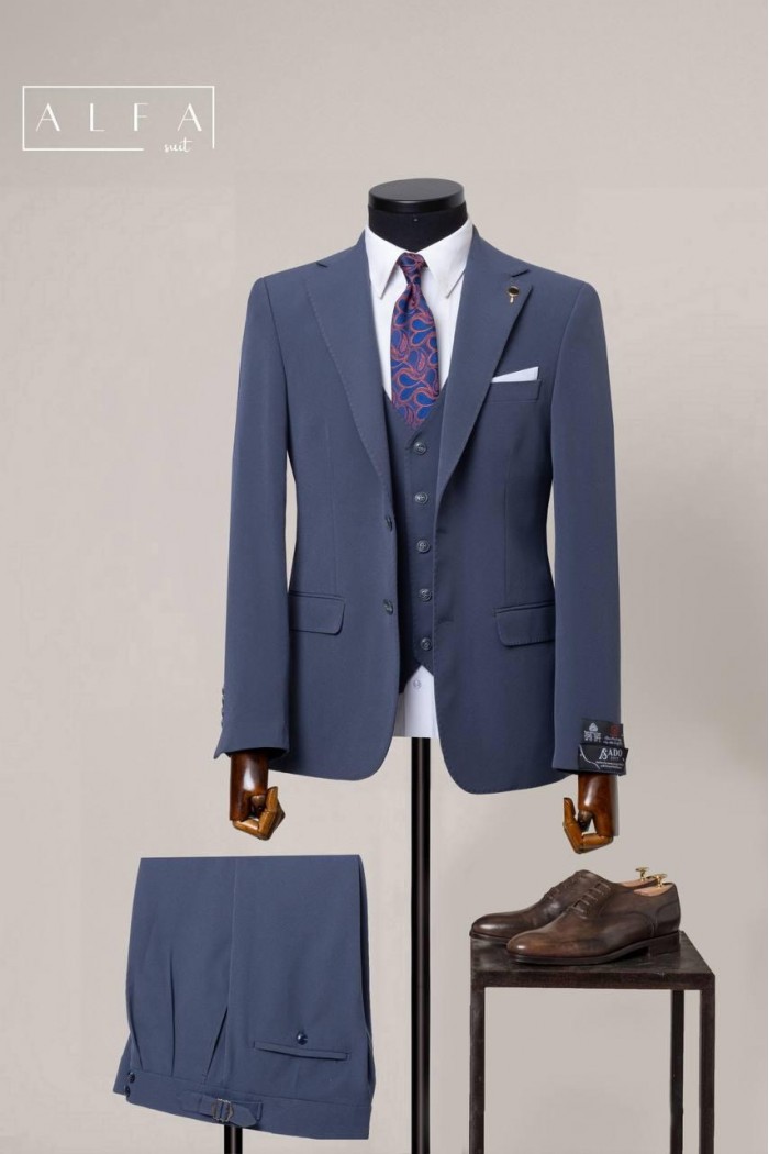 Alfa Suit Slim Fit Açık Gri Düz Takım Elbise