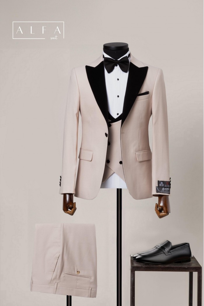 Alfa Suit Slim Fit Açık Gri Düz Takım Elbise