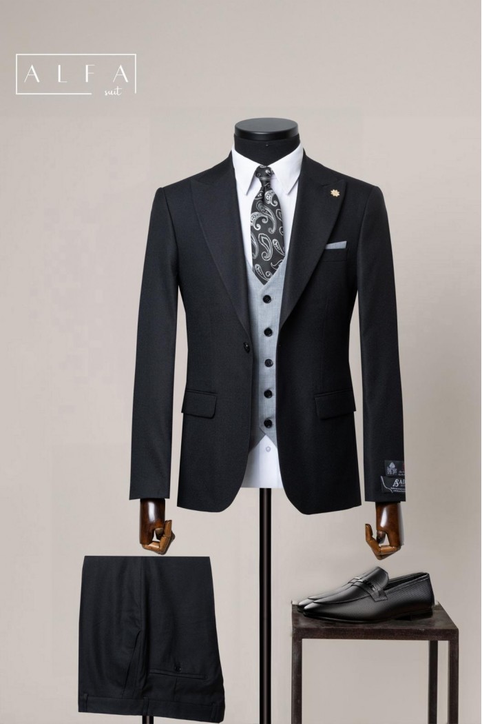 Alfa Suit Slim Fit Açık Gri Düz Takım Elbise