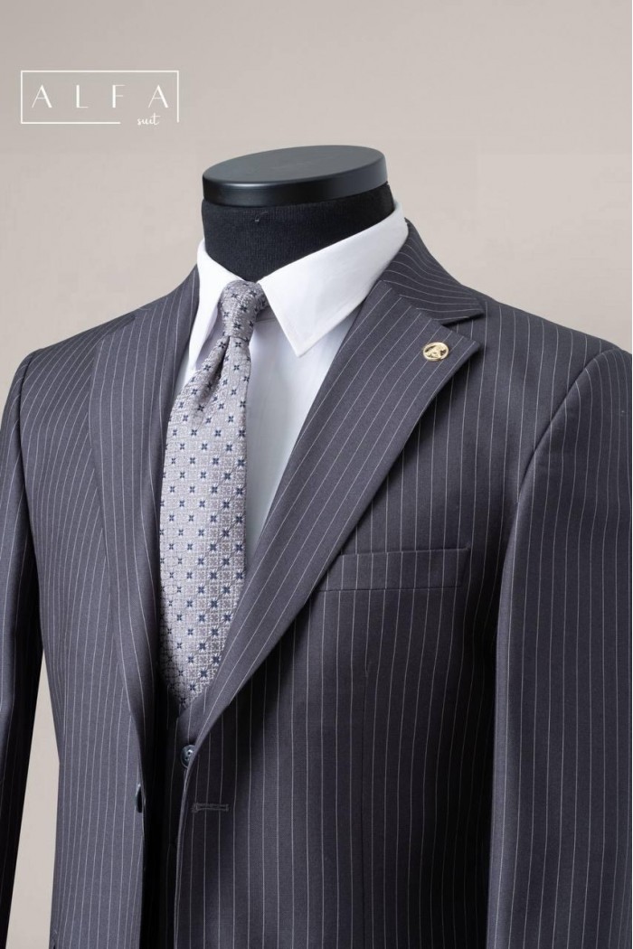 Alfa Suit Slim Fit Koyu Gri Düz Takım Elbise