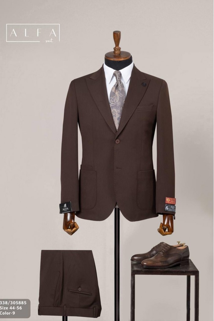 Alfa Suit Slim Fit Açık Gri Düz Takım Elbise