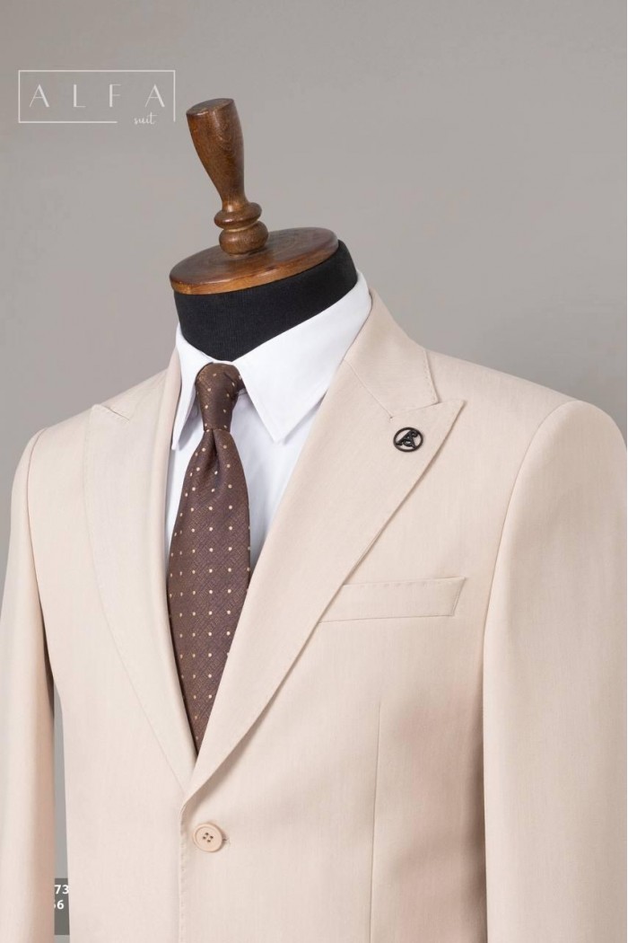 Alfa Suit Slim Fit Açık Gri Düz Takım Elbise