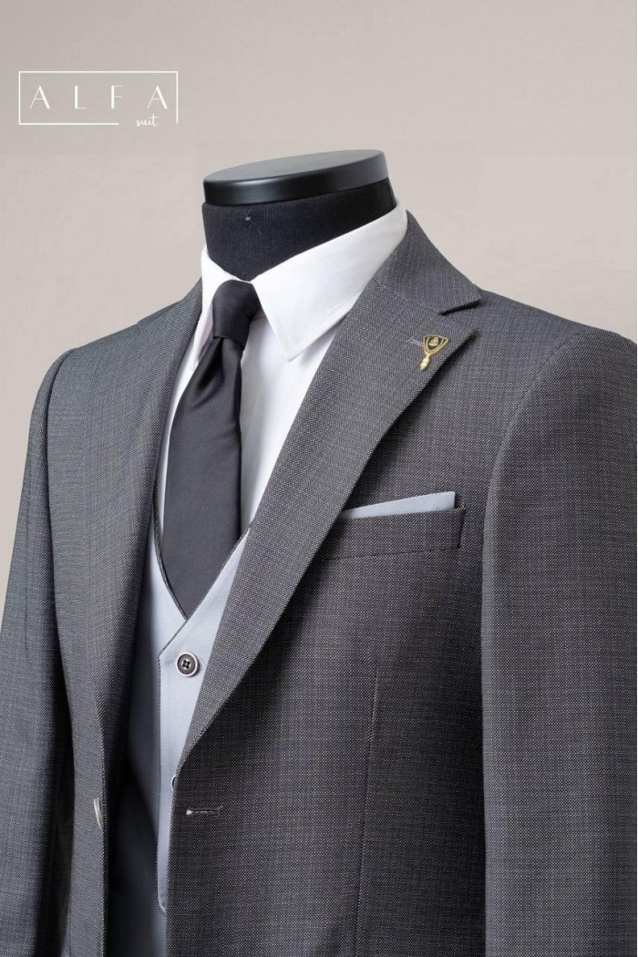 Alfa Suit Slim Fit Koyu Gri Düz Takım Elbise