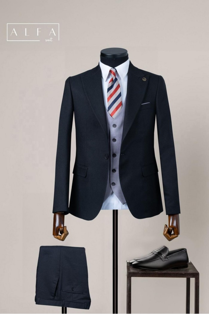 Alfa Suit Slim Fit Açık Gri Düz Takım Elbise