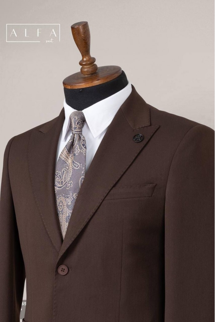 Alfa Suit Slim Fit Koyu Gri Düz Takım Elbise
