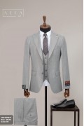 Alfa Suit Slim Fit Açık Gri Düz Takım Elbise
