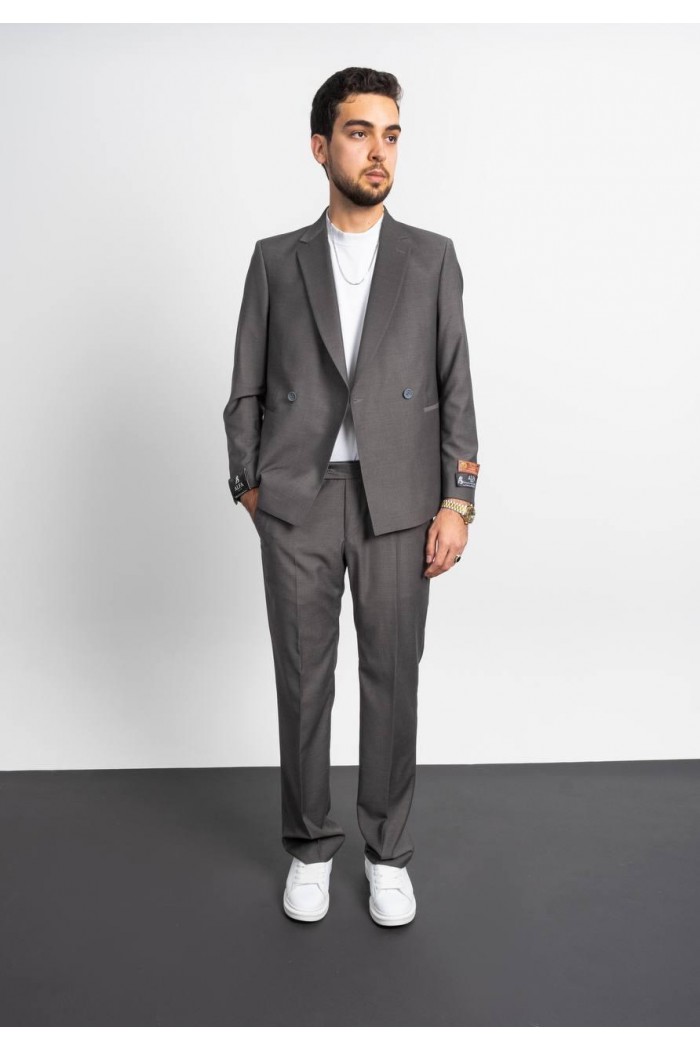 Alfa Suit Slim Fit Açık Gri Düz Takım Elbise