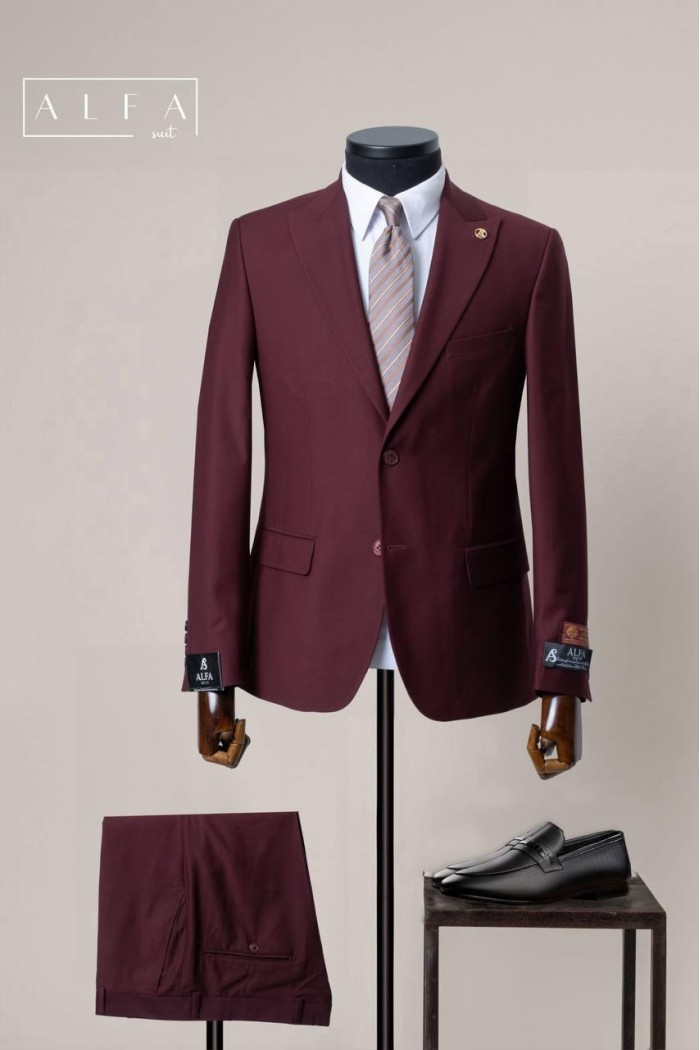Alfa Suit Slim Fit Açık Gri Düz Takım Elbise