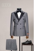 Alfa Suit Slim Fit Açık Gri Düz Takım Elbise