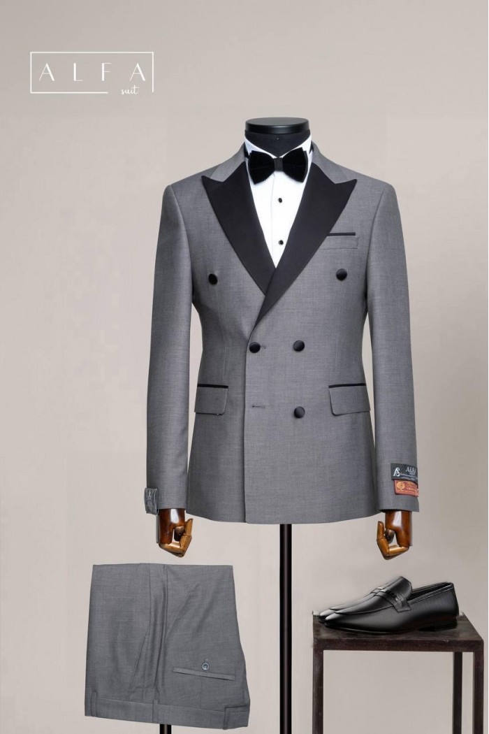 Alfa Suit Slim Fit Açık Gri Düz Takım Elbise