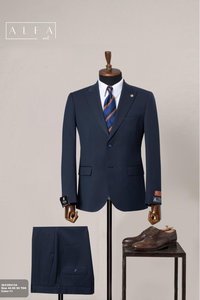 Alfa Suit Slim Fit Açık Gri Düz Takım Elbise