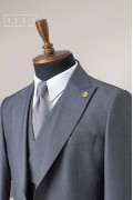 Alfa Suit Slim Fit Açık Gri Düz Takım Elbise