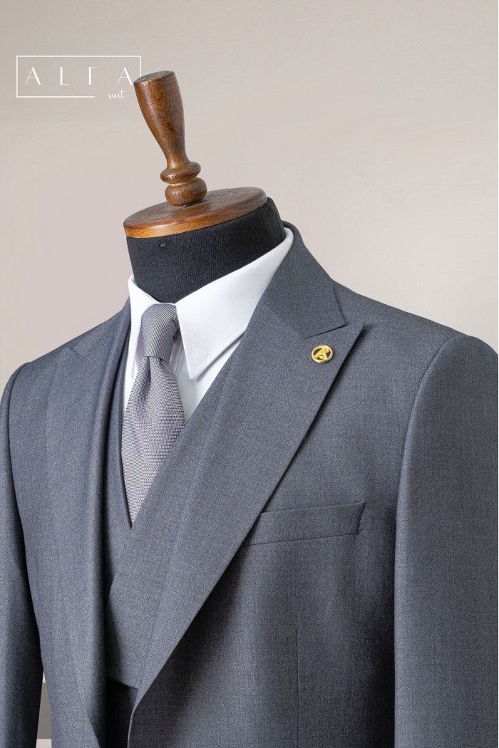 Alfa Suit Slim Fit Açık Gri Düz Takım Elbise