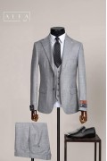 Alfa Suit Slim Fit Açık Gri Düz Takım Elbise