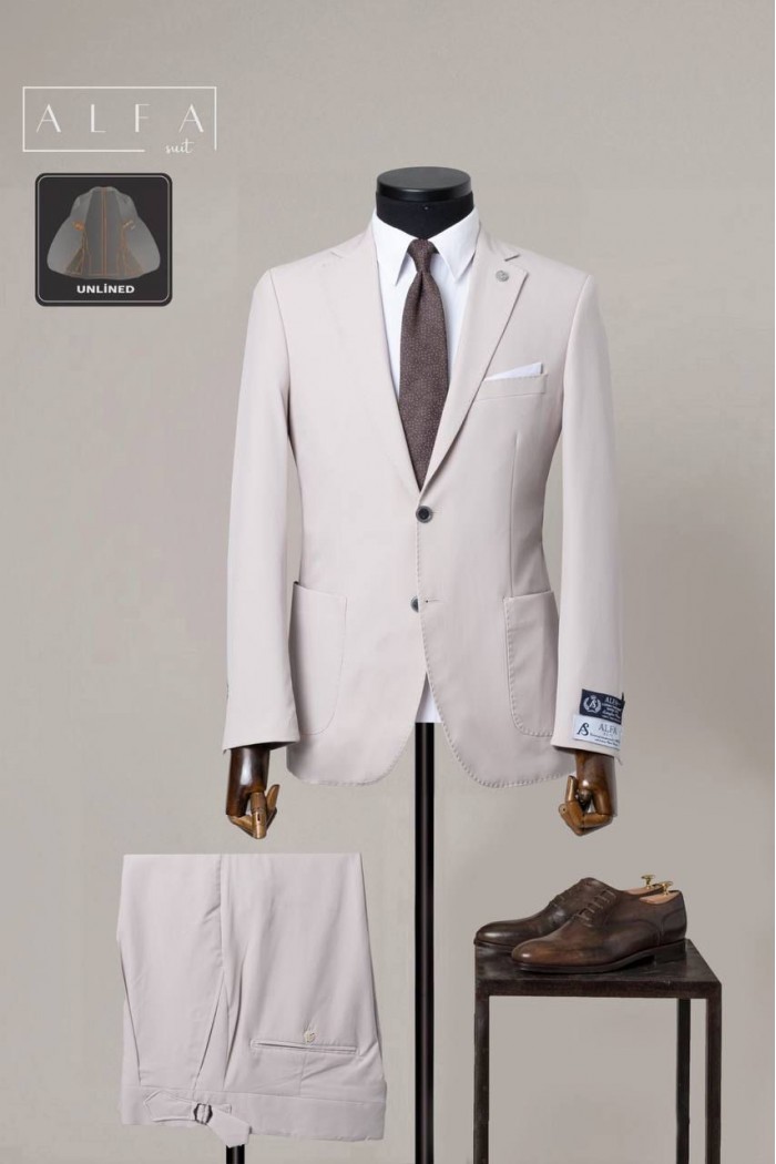 Alfa Suit Slim Fit Açık Gri Düz Takım Elbise