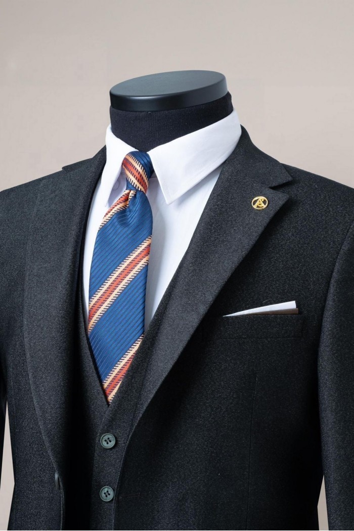 Alfa Suit Slim Fit Koyu Gri Düz Takım Elbise