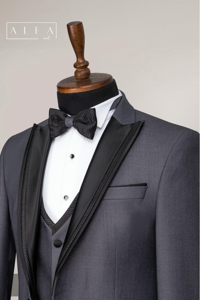 Alfa Suit Slim Fit Açık Gri Düz Takım Elbise
