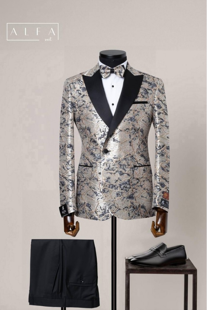 Alfa Suit Slim Fit Açık Gri Düz Takım Elbise