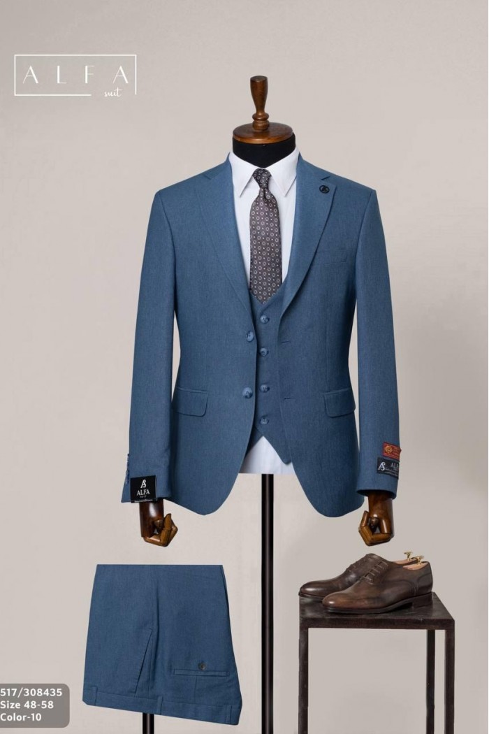 Alfa Suit Slim Fit Açık Gri Düz Takım Elbise