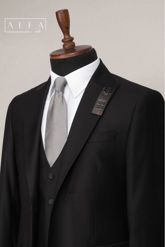 Alfa Suit Slim Fit Koyu Gri Düz Takım Elbise