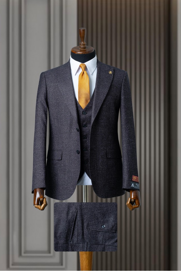 Alfa Suit Slim Fit Koyu Gri Düz Takım Elbise