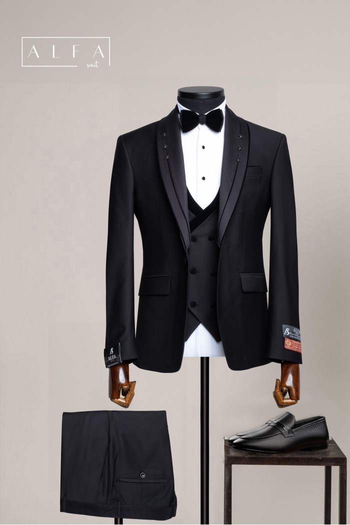 Alfa Suit Slim Fit Açık Gri Düz Takım Elbise
