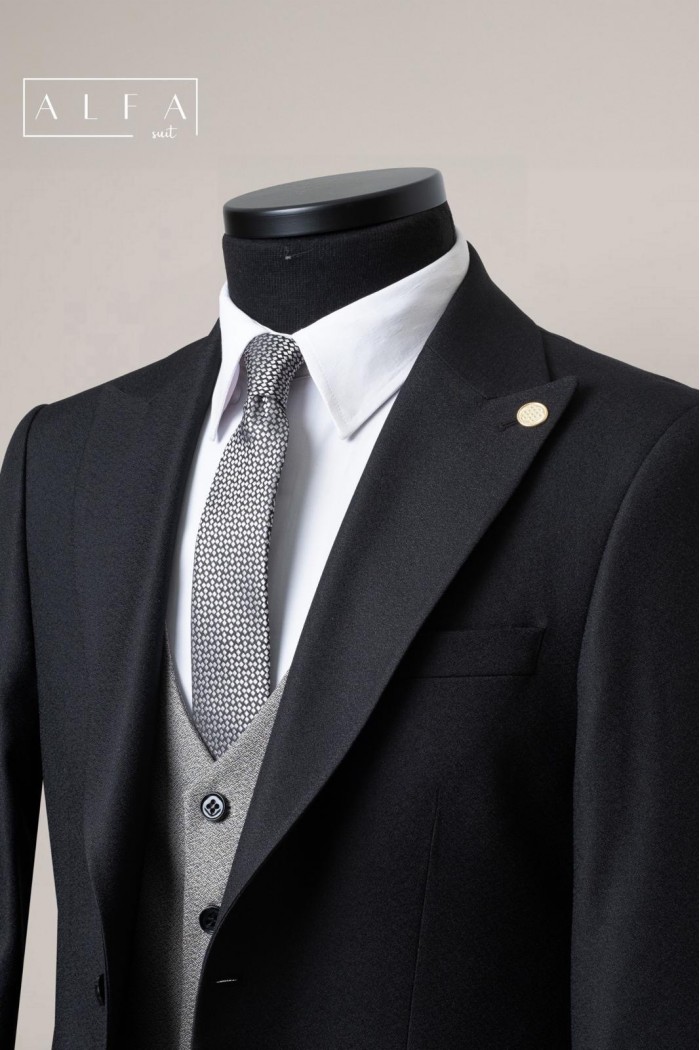 Alfa Suit Slim Fit Koyu Gri Düz Takım Elbise