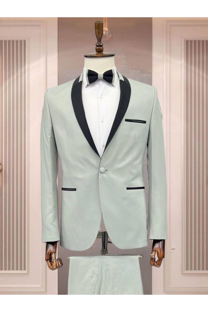 Alfa Suit Slim Fit Açık Gri Düz Takım Elbise