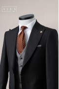 Alfa Suit Slim Fit Koyu Gri Düz Takım Elbise