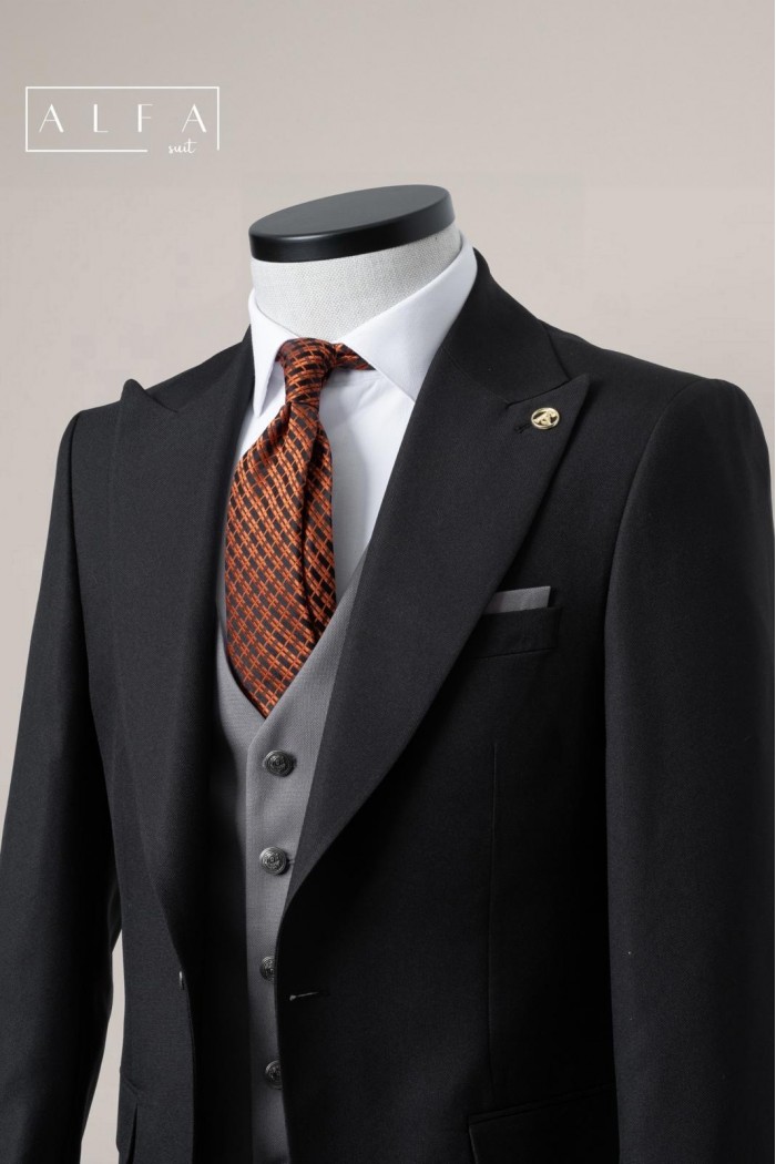 Alfa Suit Slim Fit Koyu Gri Düz Takım Elbise