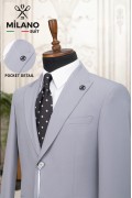 Alfa Suit Slim Fit Açık Gri Düz Takım Elbise