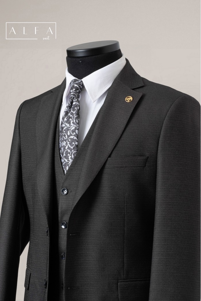 Alfa Suit Slim Fit Koyu Gri Düz Takım Elbise