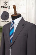 Alfa Suit Slim Fit Açık Gri Düz Takım Elbise
