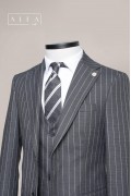 Alfa Suit Slim Fit Açık Gri Düz Takım Elbise